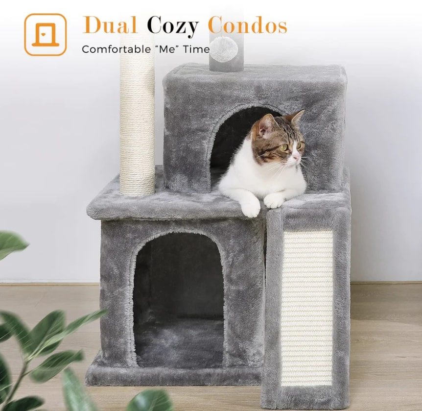 Pawz Road 34 inch multilevel pluche dubbele condos kattenboom