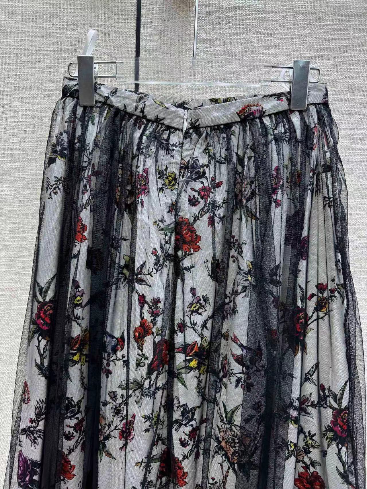 2024 Summer Black Flower Print Mesh yarn Short Women's Skirts Milan Runway Plus Size Skirts Girls Vestidos De Festa 022909