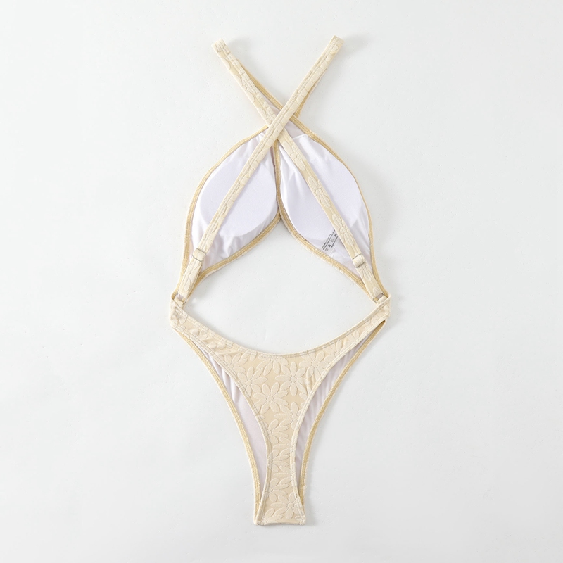 ARXIPA Maillot de bain une pièce sexy pour femme - Bandage croisé - Rembourré - Push-up - String - Fleur unie - Impression 3D - Jambe haute - Monokini