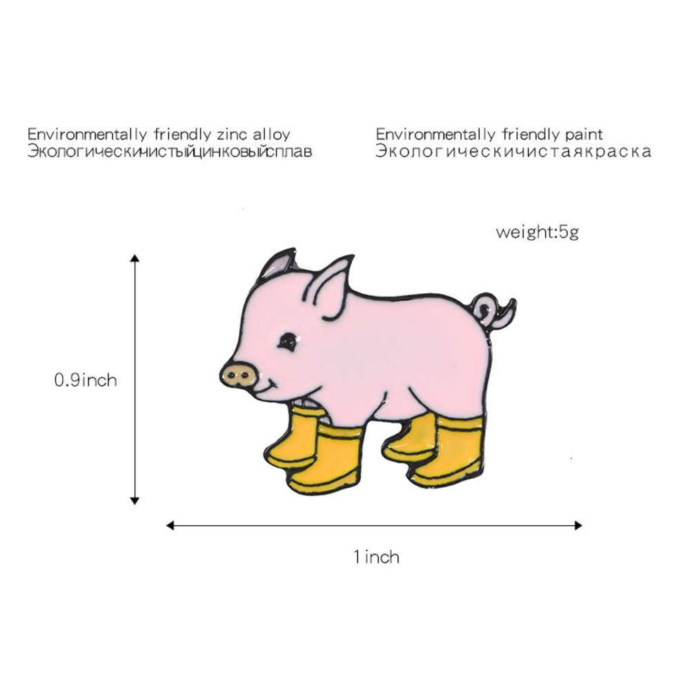 Criativo novo porco chuva sapatos vermelho e amarelo dos desenhos animados óleo caindo pino de peito