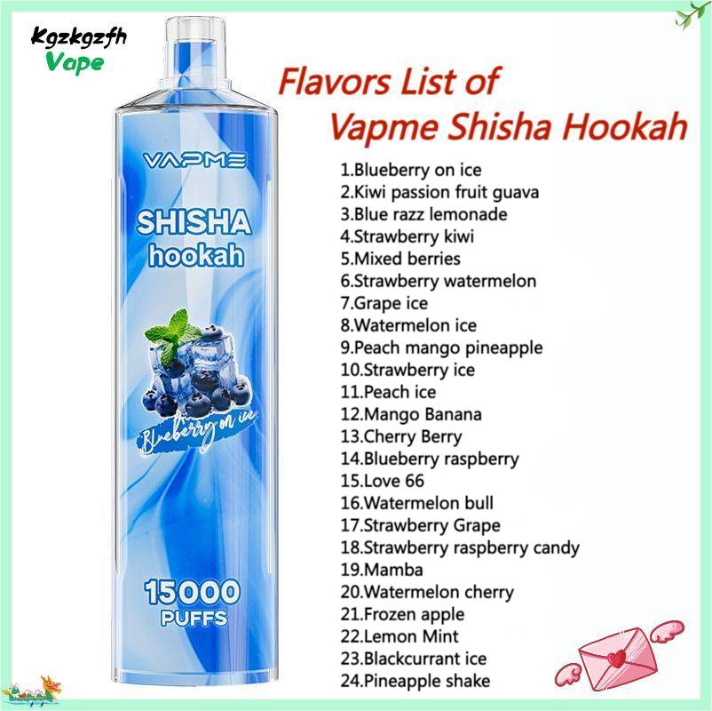 Vapme Shisha Shisha 15000 Puffs Einweg E -Zigaretten Puff 15k Vape Stift 650 mAh wiederaufladbare Batterie 25 ml Schotenkapazität 24 Aromen 0% 2% 3% 5% Vaper