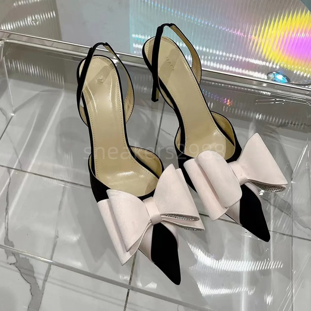 Mach&Mach designer satin dress shoes bow pump back strap sandals leather sole high heels Women high heels sandals