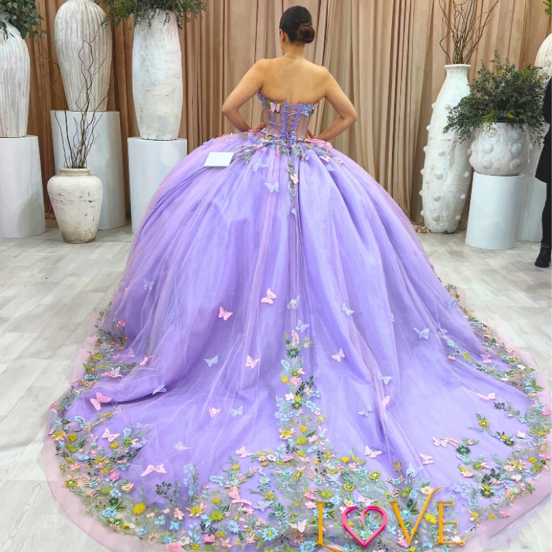 Lavender Lilac قبالة فستان Quinceanera الكتف مع الدانتيل القوس الديكور الديكور Tull Mexican Sweet 16 Vestidos de XV 15 Anos