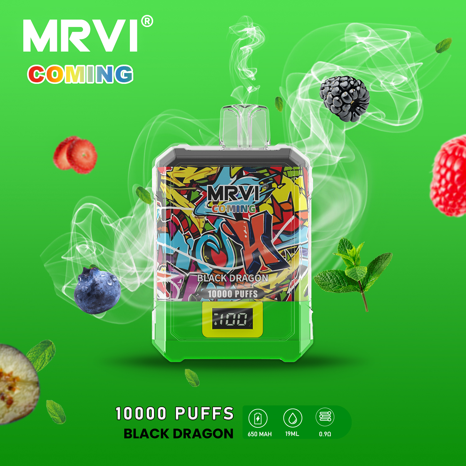 Original MRVI kommer 10000 Puff Disposable E -cigaretter Vape 650 Uppladdningsbart batteri 19 ml Vaper Desechables med Smart Screen Display Peach Watermelon Puff 10000