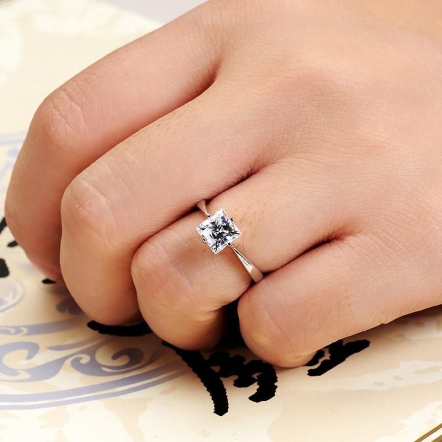 Clusterringen Vintage belofte liefde verlovingsring luxe vrouwelijke kleine vierkante steen 100% echt 925 sterling zilver bruiloft voor vrouw196l