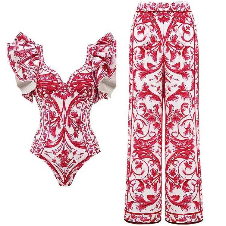 Zwemkleding 2024 Vintage barocostijl bedrukt eendelig badpak en rok badmode set dames strandkleding luxe badpak bikini 2-delig 240229