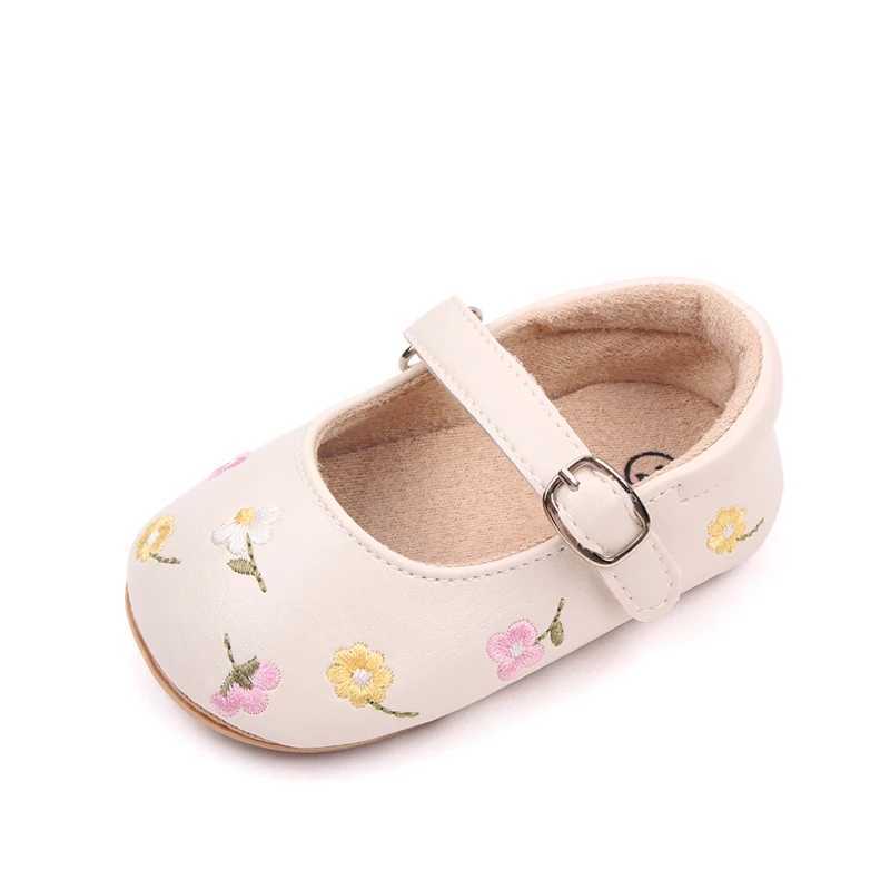 Zapatillas de zapatillas para bebés Mary Jane PU PU PU COOLLE DRESS SAPOS BORDEROS FLORALES PRINCESA Zapatos H240508