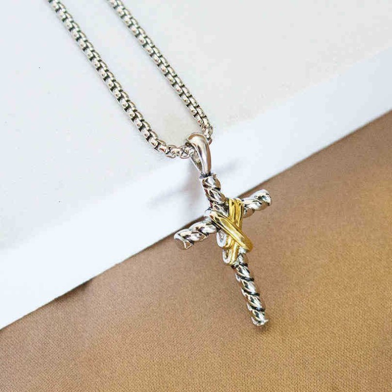 Dy Cross Double x colliers pendentif en fil collier classique bouton244z