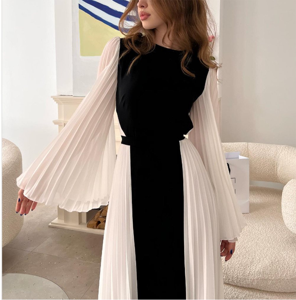 Vintage Arabic Round Neck Evening Dresses Long A Line Long Sleeve Chiffon Formal Prom Party Gown Robe de soiree for Women