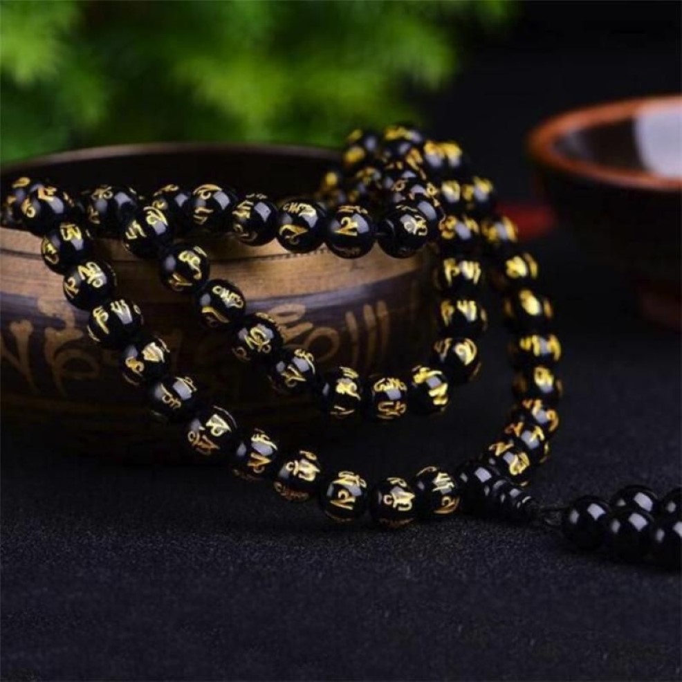 8mm 108 Sex ord av mantra pärlor obsidian armband party mode mala handgjorda meditation underbara smycken fascinerande armband265u