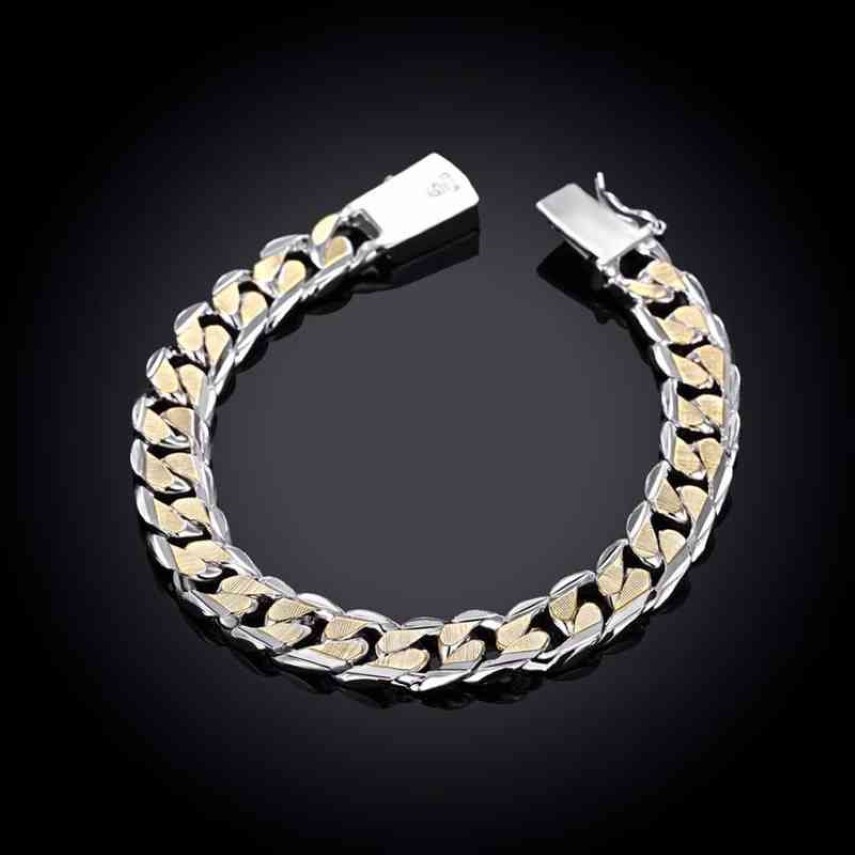 Bracciale gioielli da uomo Pulseras argento 925 10 mm larghezza 21 cm spessore squisito moda donna Fine245J