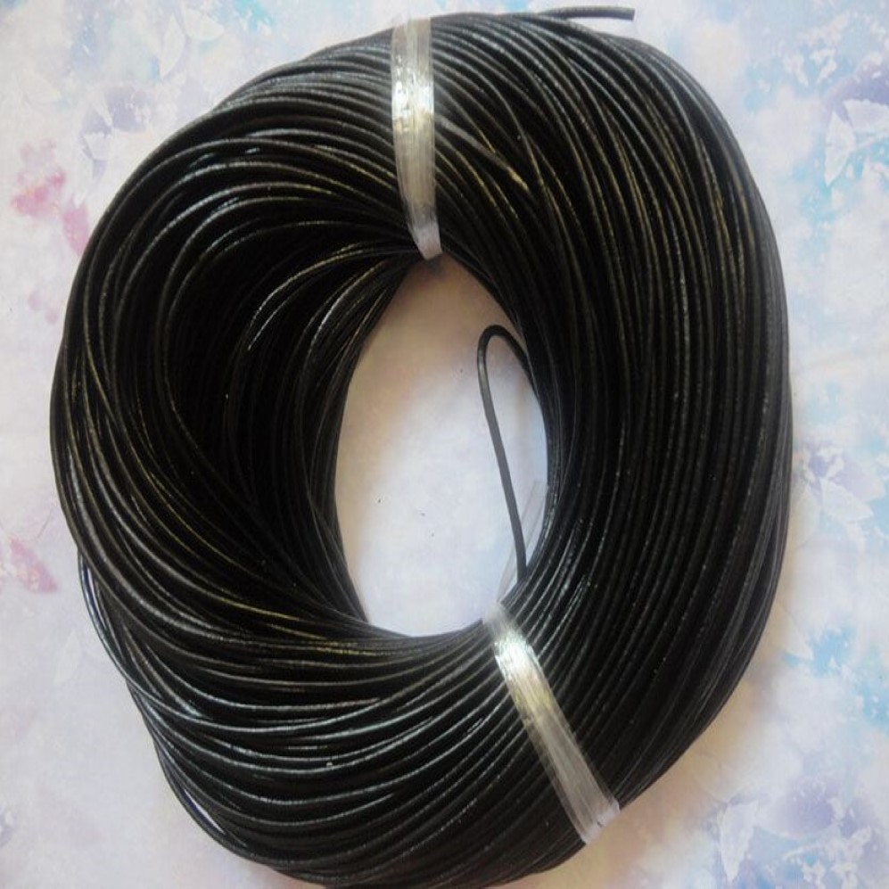 Navio 100 metros 3mm preto redondo cordão de couro genuíno colar pulseira couro real cord2871