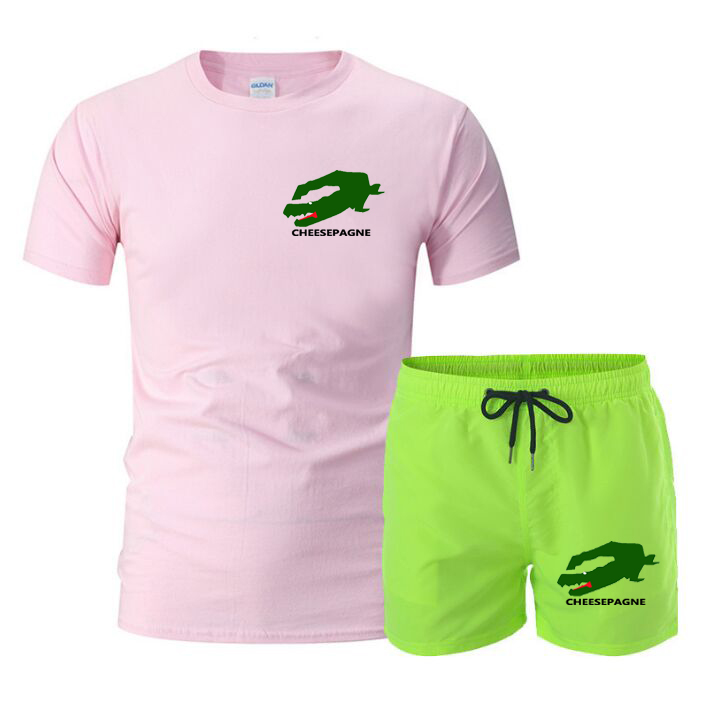 2024 New men's brand printed sportswear Fashion men's sportswear Short sleeve T-shirt shorts Street beach fitness sportswear 2-piece men's wear