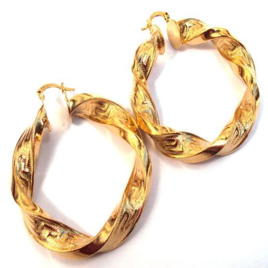 Огромные тяжелые женские серьги-кольца из 14-каратного желтого настоящего твердого золота с наполнением представляют собой первоклассные серьги после s ser261a