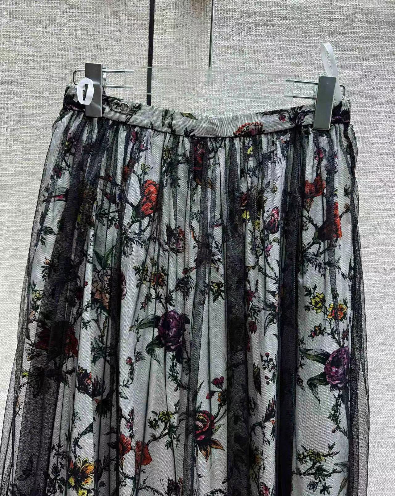 2024 Summer Black Flower Print Mesh yarn Short Women's Skirts Milan Runway Plus Size Skirts Girls Vestidos De Festa 022909