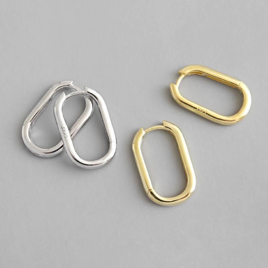 Hoop Huggie 100% 925 argent Sterling Punk Cool INS minimal géométrique ovale cercle ouvert boucles d'oreilles boucle d'oreille pour femmes bijoux Large304v