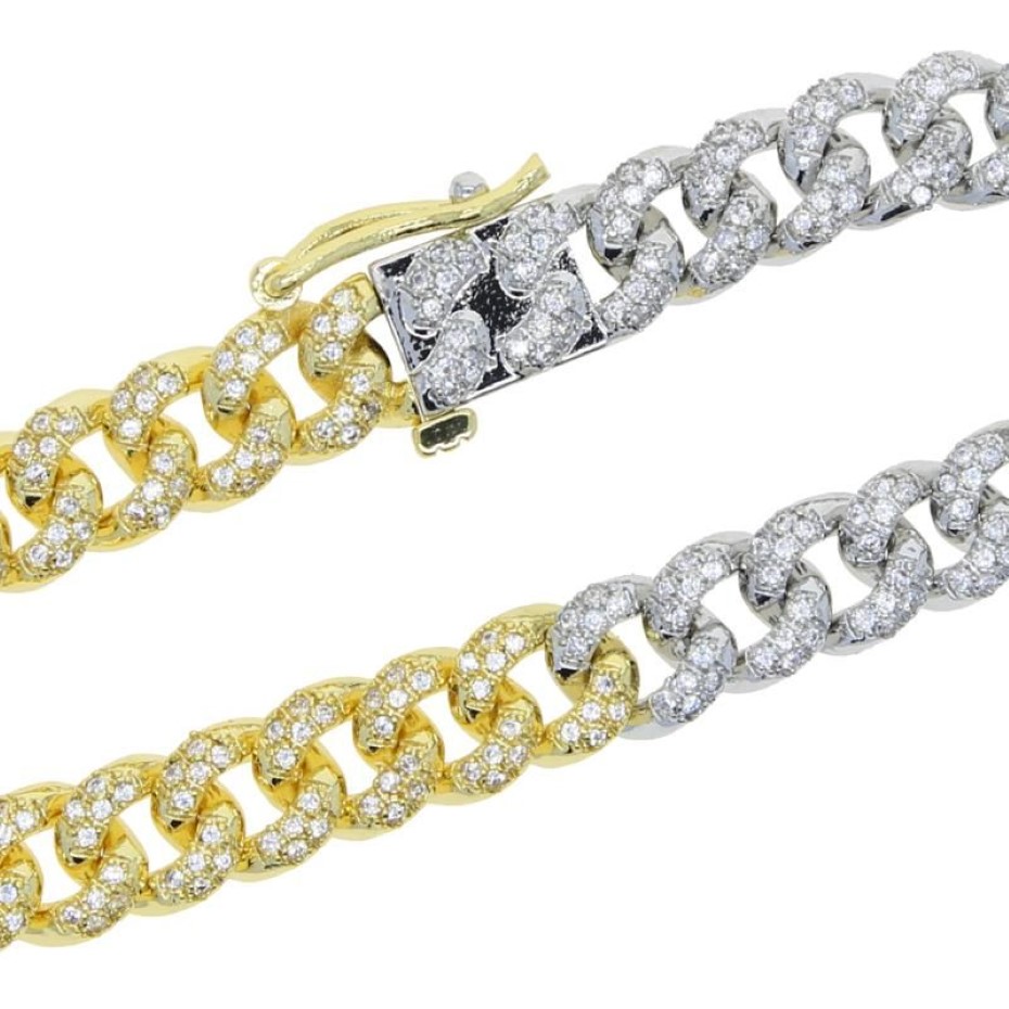 Bracelets de charme Deux tons Or Argent Couleur Zircone Cubique CZ Miami Cubain Lien Chaîne Bracelet 7MM Glacé Rock Mode Femmes Jewel166W