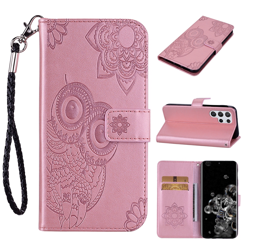 Custodie a portafoglio in pelle di moda Samsung S24 Ultra Plus A55 A35 Xiaomi Redmi Note 13 Pro Plus 4G 5G 3D Gufo Fiore Stampa Pizzo Night Bird Porta carte Flip Cover Pouch