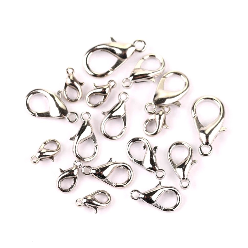 10 12 14 16mm Silver Plated Alloy Lobster Clasp Hooks Fashion Jewelry Findings For DIY Bracelet Chain Necklace319S