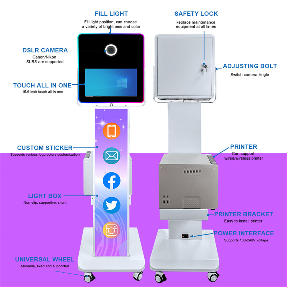 15.6in selfie machine shell قابلة للضبط قابلة للضبط photobooth شعار مخصص DSLR