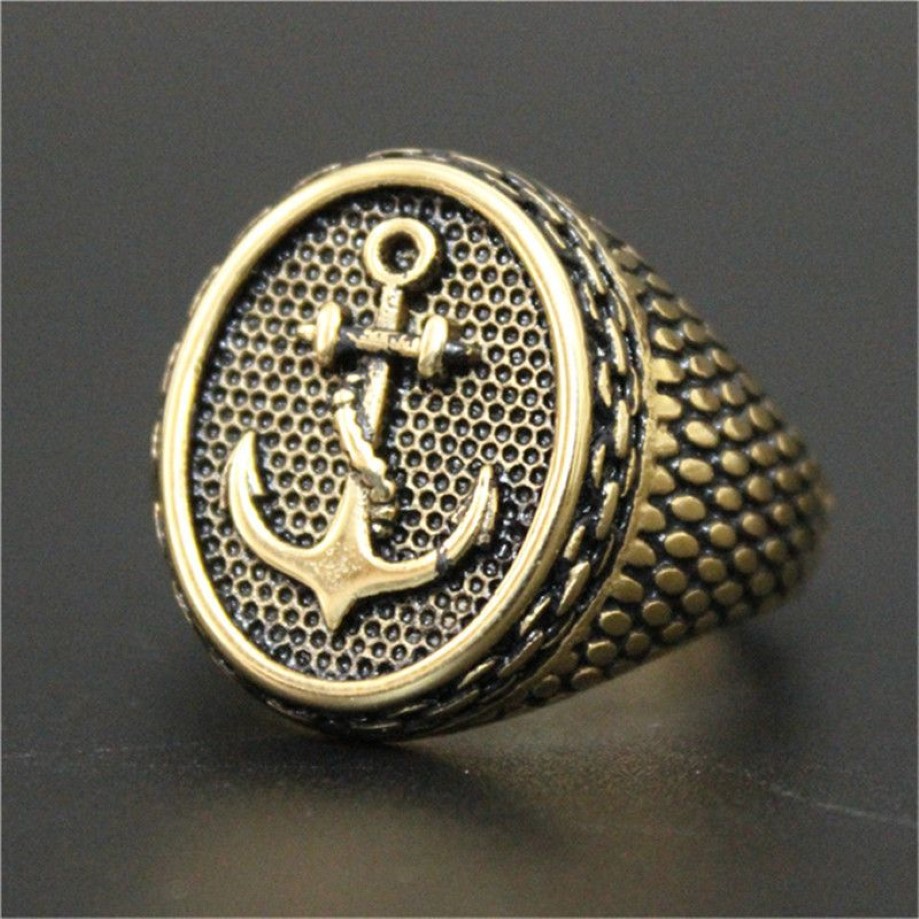 / nouvelle conception d'ancre d'or cool anneau en acier inoxydable 316L style motard hommes vente bande parti style punk ring245z