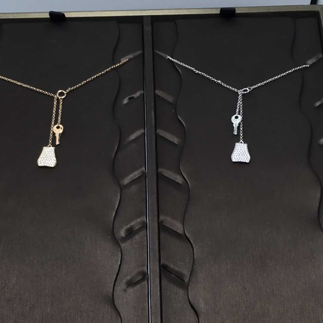 H ketting nieuwe diamanten set Keybag ketting met volledige diamanten hanger V vergulde 18K Rose Gold Kelly handtas ketting 111