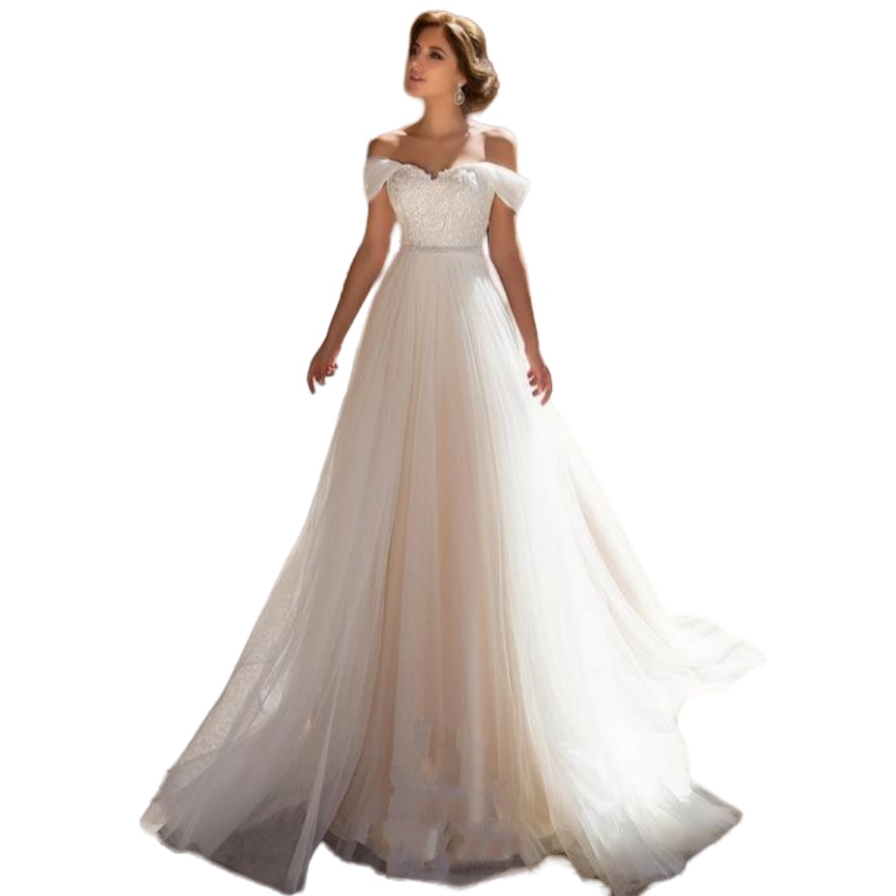 2024 simples uma linha vestidos de casamento fora do ombro rendas apliques contas tule sexy espartilho volta varredura trem plus size formal vestidos de noiva