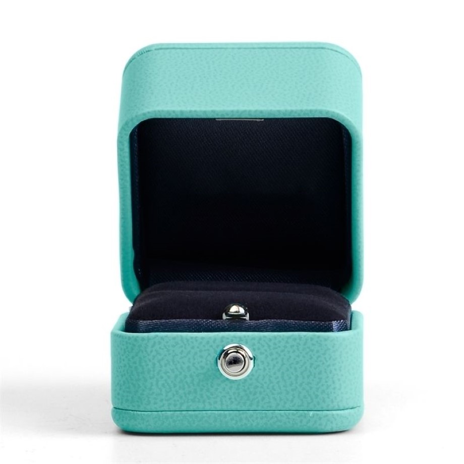 Fanxi Wedding Blue Pu läderhalsband smycken presentförpackningsring Ring Organiser T200808228K