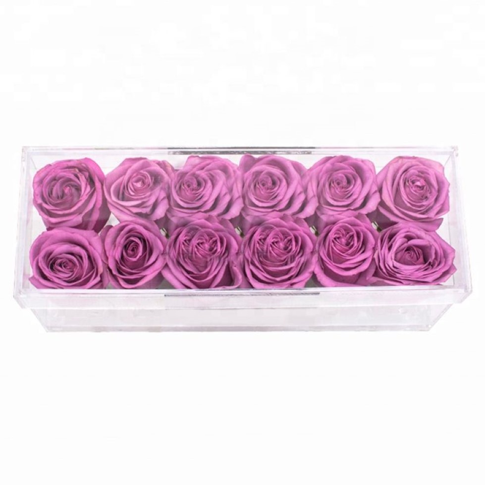 Boîte à fleurs rectangulaire en acrylique transparent, 12 trous, organisateur de maquillage, boîte à roses étanche en acrylique, cadeau de mariage pour la saint-valentin, 273g
