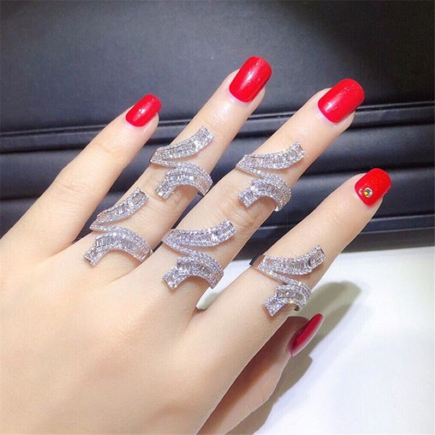 Funkelnder Luxusschmuck 925 Sterling Silber T Princess Cut Weißer Topas CZ Diamant Edelsteine Beliebter Damen Ehering Ring für L306j