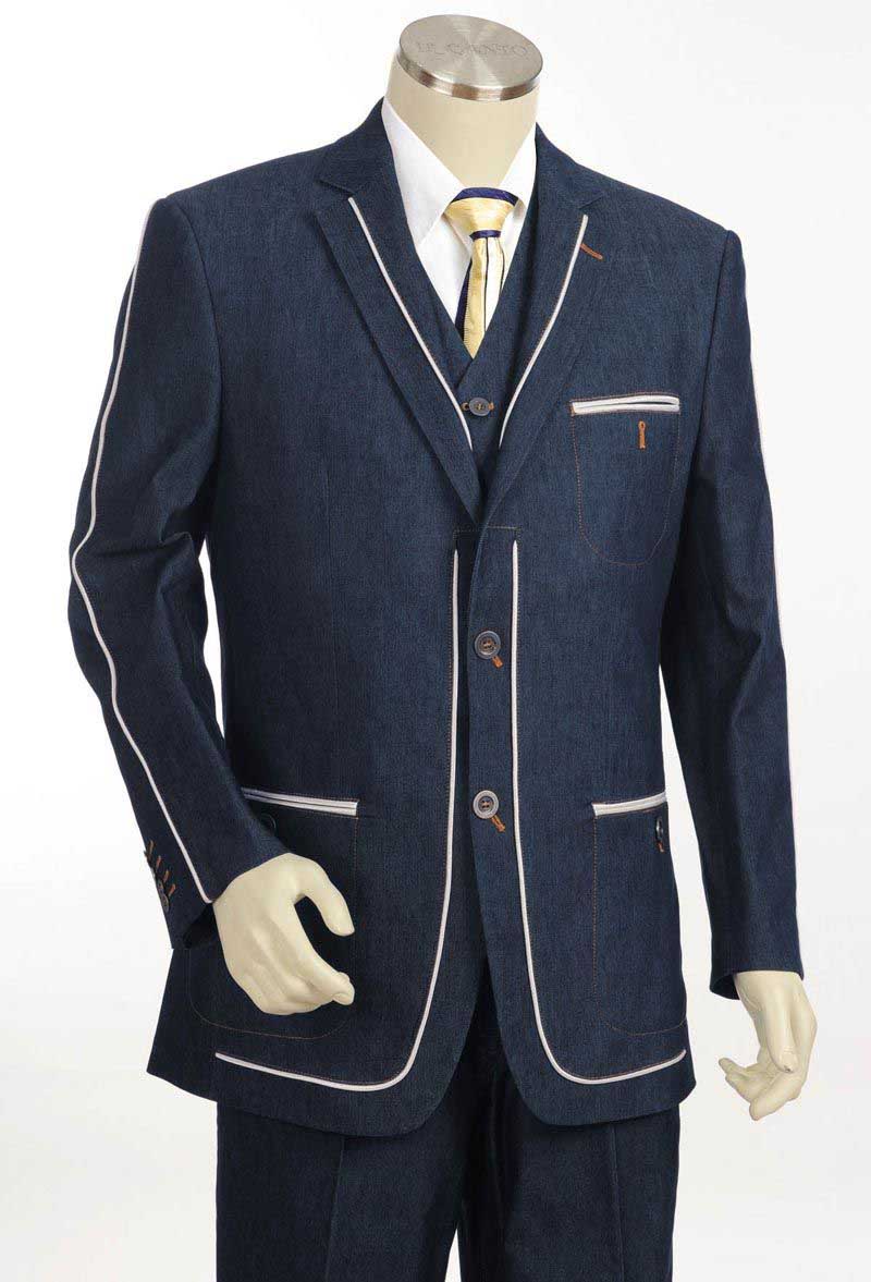 Costume de smoking moderne 3 pièces pour hommes, revers cranté, taille personnalisée, rayures à franges blanches, simple boutonnage, 3 poches, Blazer + gilet + pantalon