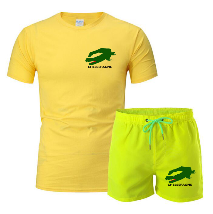 2024 New men's brand printed sportswear Fashion men's sportswear Short sleeve T-shirt shorts Street beach fitness sportswear 2-piece men's wear