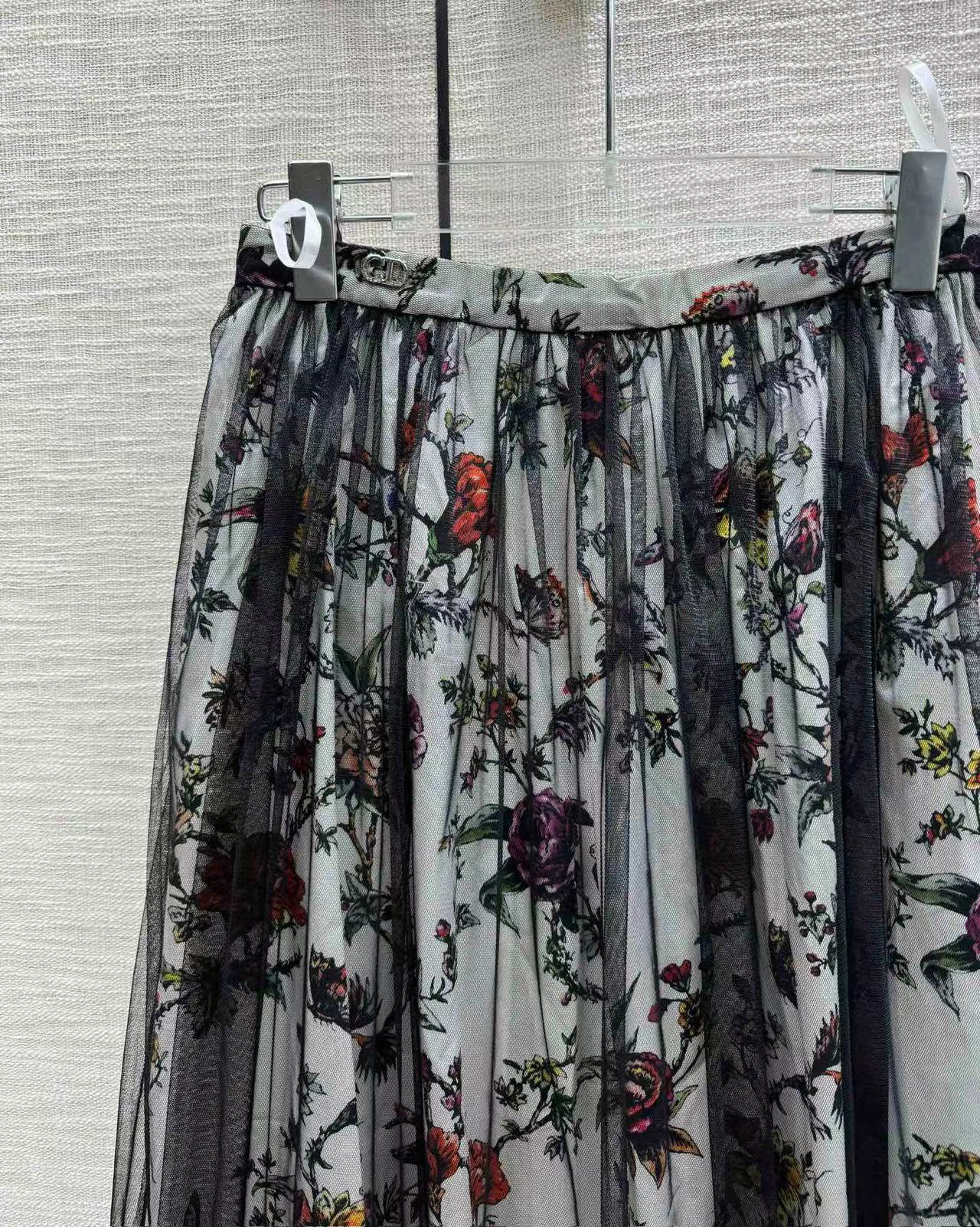 2024 Summer Black Flower Print Mesh yarn Short Women's Skirts Milan Runway Plus Size Skirts Girls Vestidos De Festa 022909