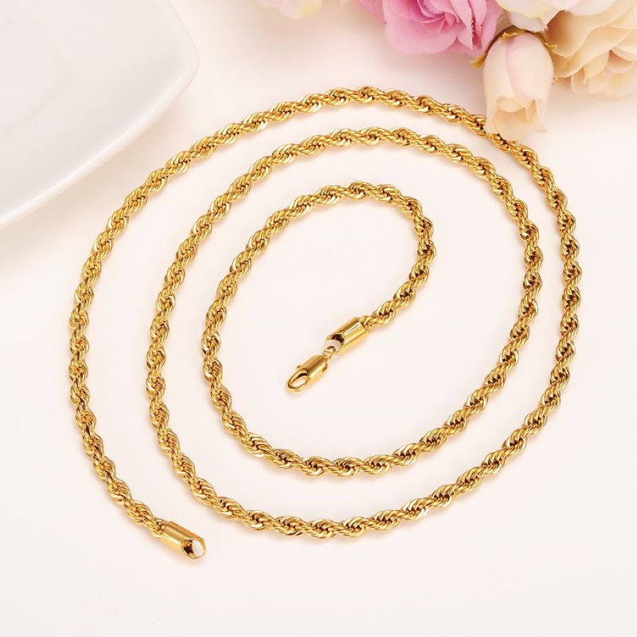 18k Yellow Solid Gold GF Men's Women's Necklace 31 Rope Chain Filled Charming Jewelry Hiphop Rock Fashion lengthen2879