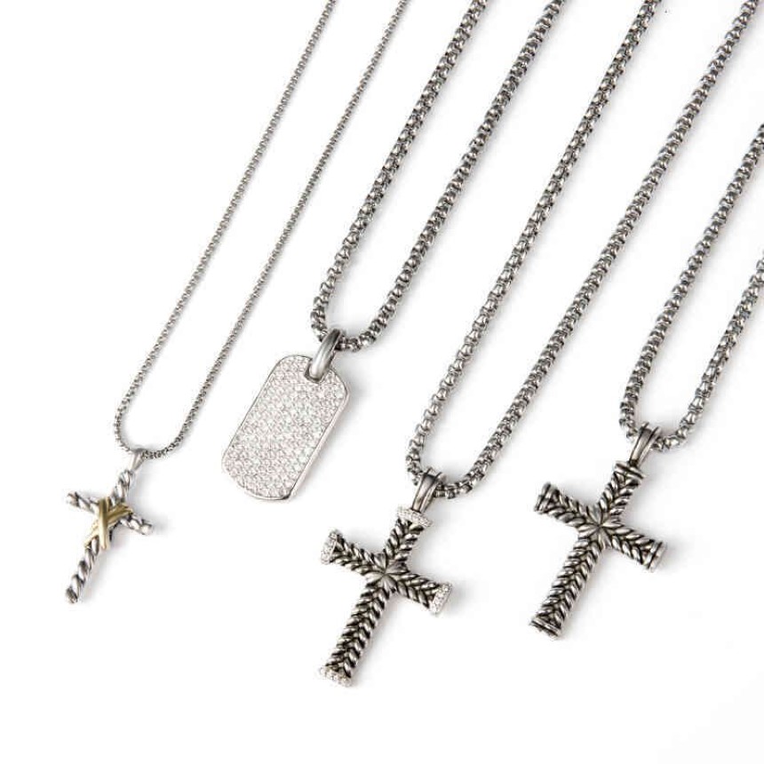 Silver Necklaces 50cm Necklaces Women Full Diamond Jewelry Chevron Cross Pendant Pave Zircon Dog Tag Necklace Sunflower Peace Meda283d