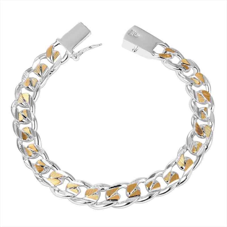 Bracciale gioielli da uomo Pulseras argento 925 10 mm larghezza 21 cm spessore squisito moda donna Fine245J