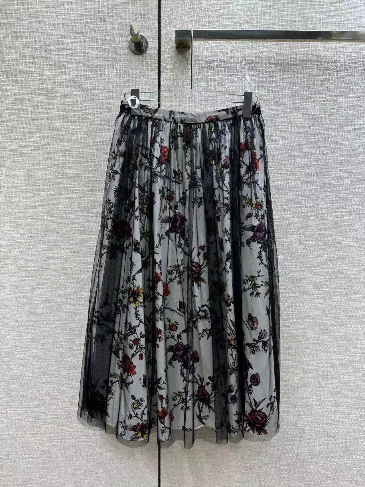 2024 Summer Black Flower Print Mesh yarn Short Women's Skirts Milan Runway Plus Size Skirts Girls Vestidos De Festa 022909