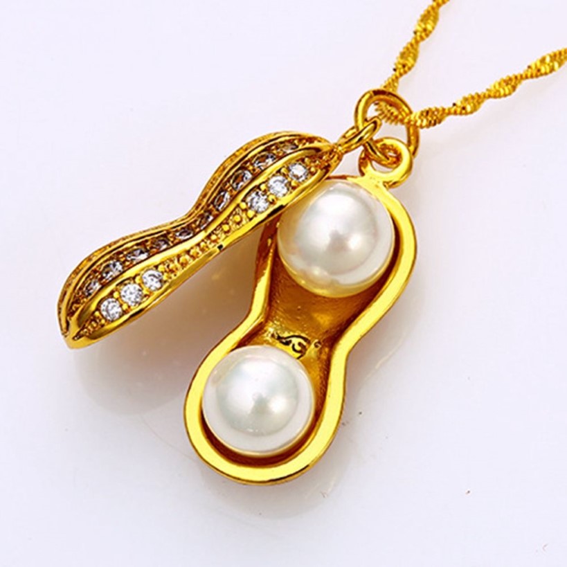 Chaîne à pendentif en forme d'arachide pour femmes, or jaune 18 carats, bijoux tendance, cadeau 2889