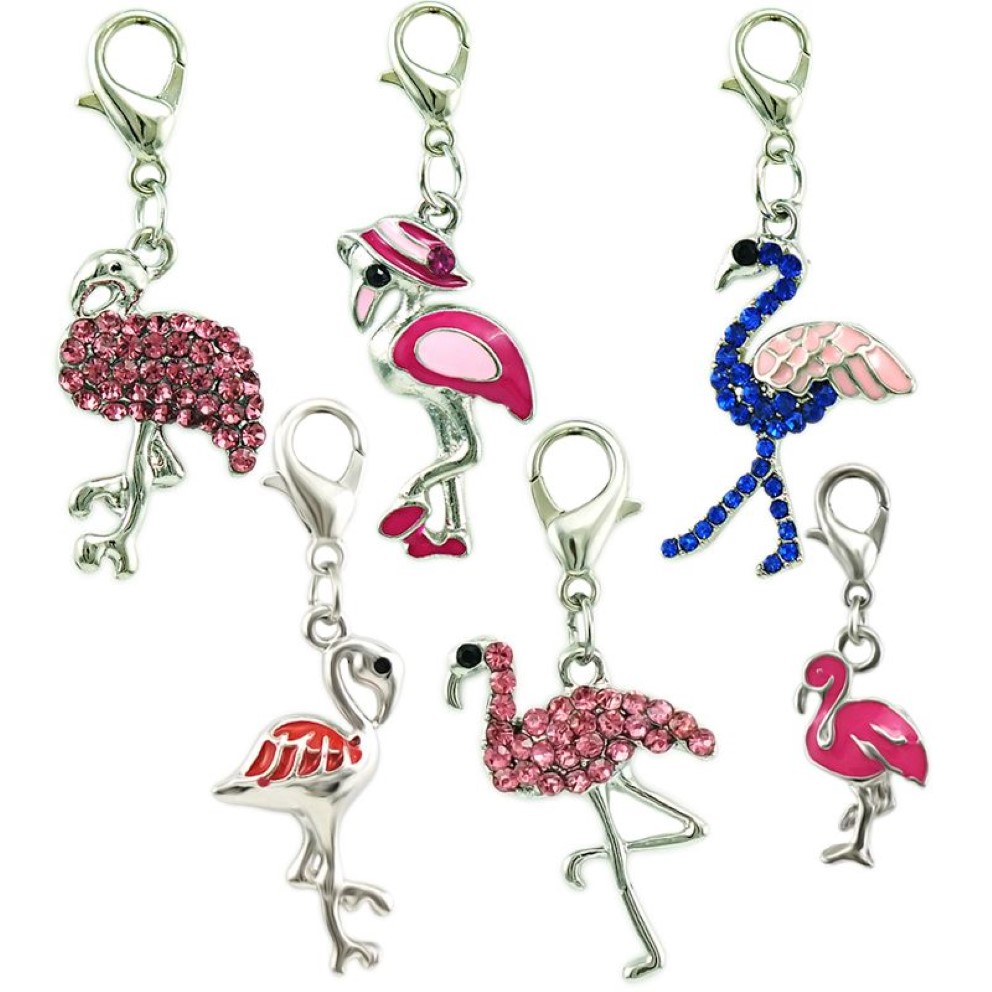 Breloque flottante en alliage, fermoir à homard, mélange de strass, breloques flamant rose, pendentifs, accessoires de bijoux, 330R, vente à la mode