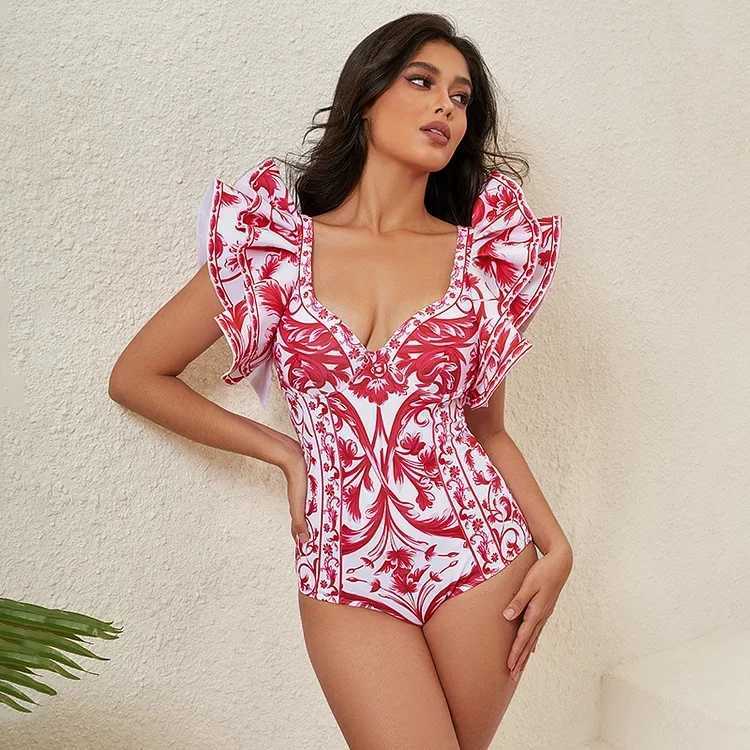 Zwemkleding 2024 Vintage barocostijl bedrukt eendelig badpak en rok badmode set dames strandkleding luxe badpak bikini 2-delig 240229