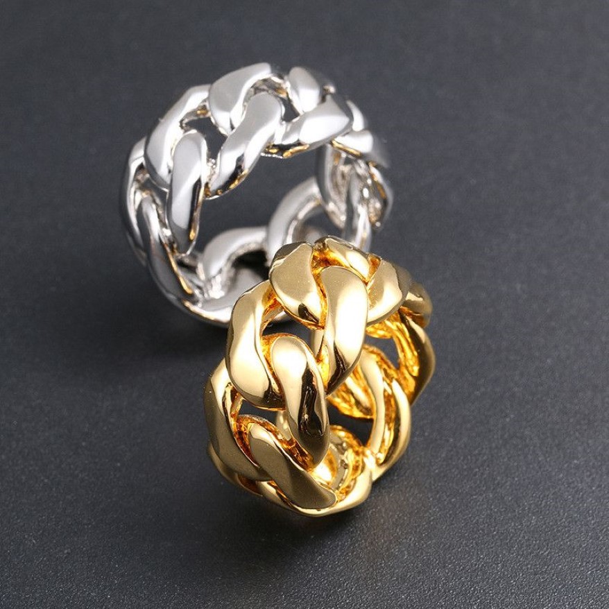 Trendy Männer Frauen Ringe Gold Silber Farben Kubanische Kette Ringe Für Männer Frauen Mode Bling Hiphop Schmuck Pop Jewelry213I