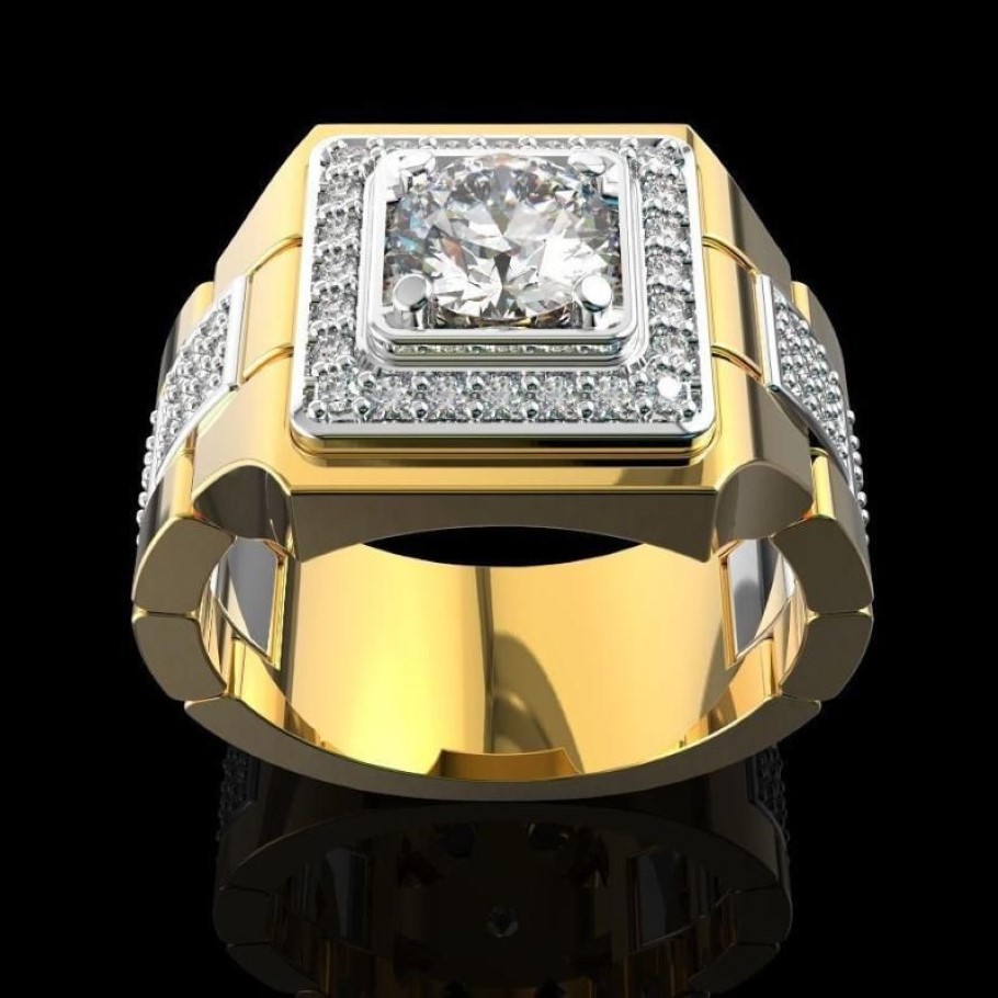 Luxo 14k ouro branco anel de diamante para homens moda bijoux femme jóias pedras preciosas naturais bague homme anel de diamante males266v