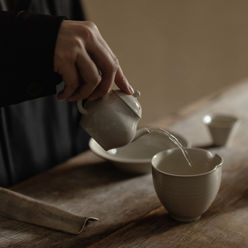 Jingdezhen – service à thé gris en herbe et bois, service à thé Kung Fu en céramique fait à la main, tasse à thé rétro