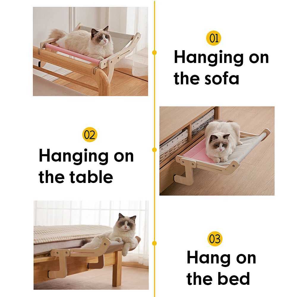 Cat Beds Furniture Cat Hanging Bed Window Side Cat Hammock High Quality Wood Assembly Hanging Bed Cotton Canvas Easy Washable Kitten Nest