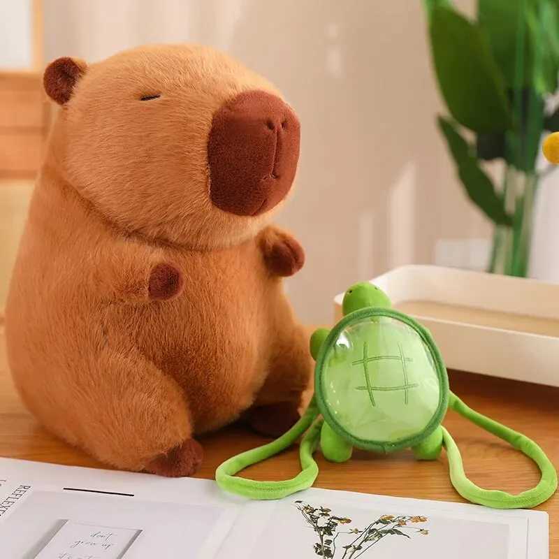 Animaux en peluche mignon Capybara, jouet en peluche Kaii, Capybara moelleux avec sac de tortue, casquette, animaux en peluche, cadeau pour enfants, décoration de la maison