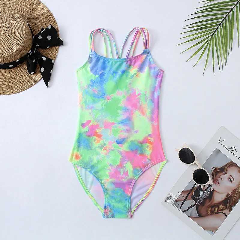 Swim Wear 7-16 Years Girls Kids Swimsuit Swimwear 2024 Tie Dye Children Girl One Piece Baddräkter Beachwear Bathing Suits Monokini LL001 240229