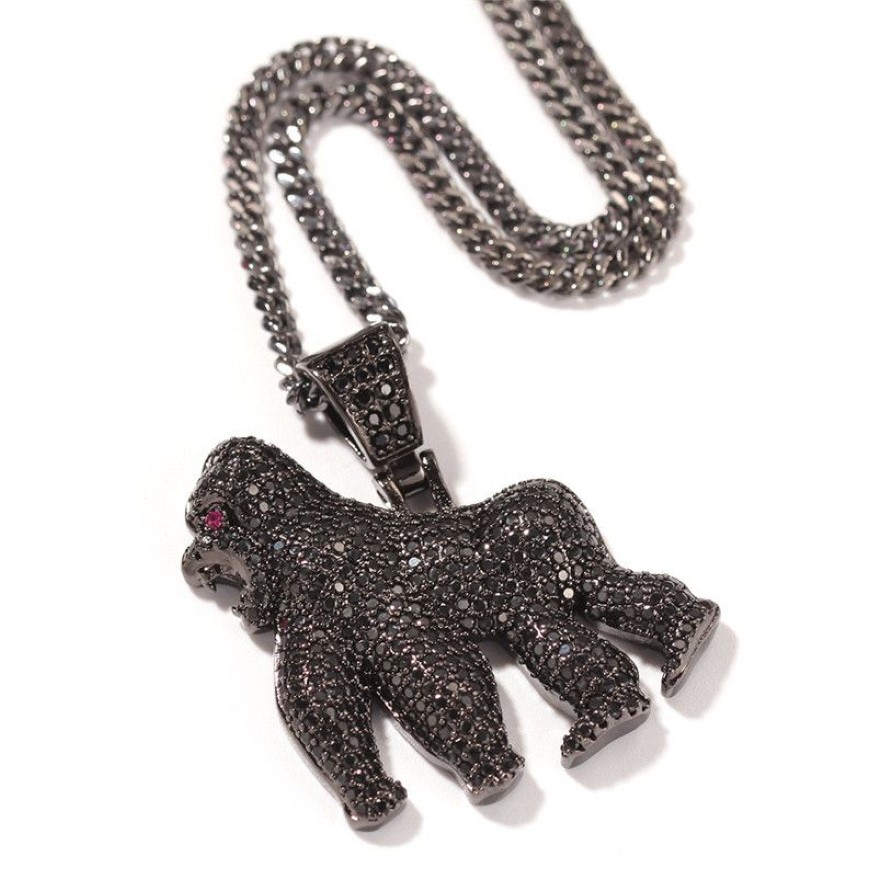 Fashion Walking Gorilla Pendant Iced Out Bling CZ Stone Animal Neckor for Men Rapper Hip Hop Jewelry2837