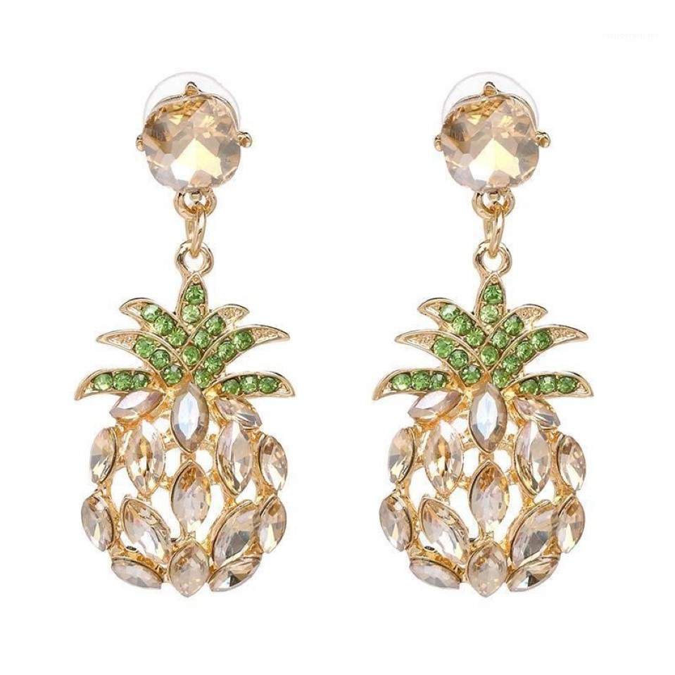 Qiaose Crystal Rhinestone Pineapple Dangle Drop Earrings for Women Fashion Jewelry Boho Maxi Collection Earrings Accessories1238l