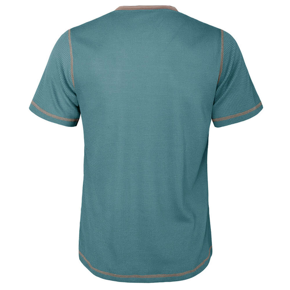 2023 Zomer Henley gevoerd heren T-shirt met korte mouwen en wafelblok Henleys