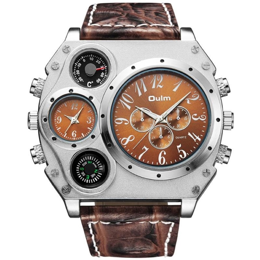 Zegarek kreatywne wojskowe kwarcowe zegarki Funkcja duży wybieranie wodoodporne skórzane pasek Męski Zegar Termometr Deco213Q